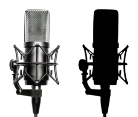 PNG a silver microphone on a black background with a transparent background