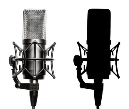 PNG a silver microphone on a black background with a transparent background