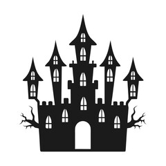 creepy castle silhouette vector illustration