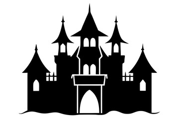 Obraz premium creepy castle silhouette vector illustration