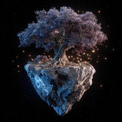 Fototapeta premium Floating island with a mystical tree, lit by glowing lights