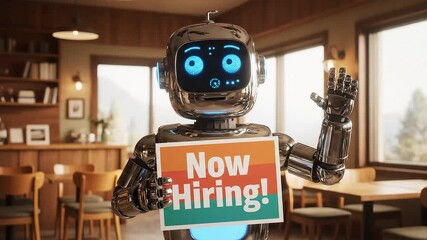 Now hiring robot jobs employment recruitment career opportunities ai automation future work 4k video