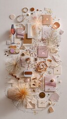 Fototapeta premium Flat lay collage of festive paper cutouts minimalist design for celebration