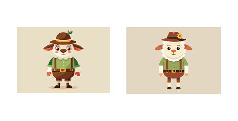 Fototapeta premium Charming Sheep Character in Traditional Bavarian Lederhosen Oktoberfest Vector Illustration Design