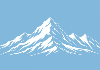 Snowy mountain peaks in blue background, for outdoor recreation promo