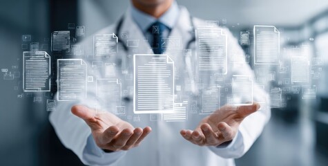 Doctor holding digital medical files