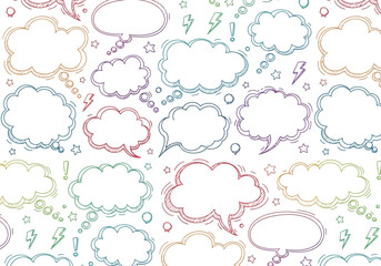 Seamless pattern of colorful handdrawn speech bubbles isolated on white background