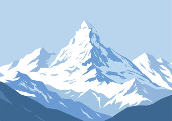 Fototapeta premium Snowy Mountain Range Illustration Against Light Blue Sky Background for Web Design