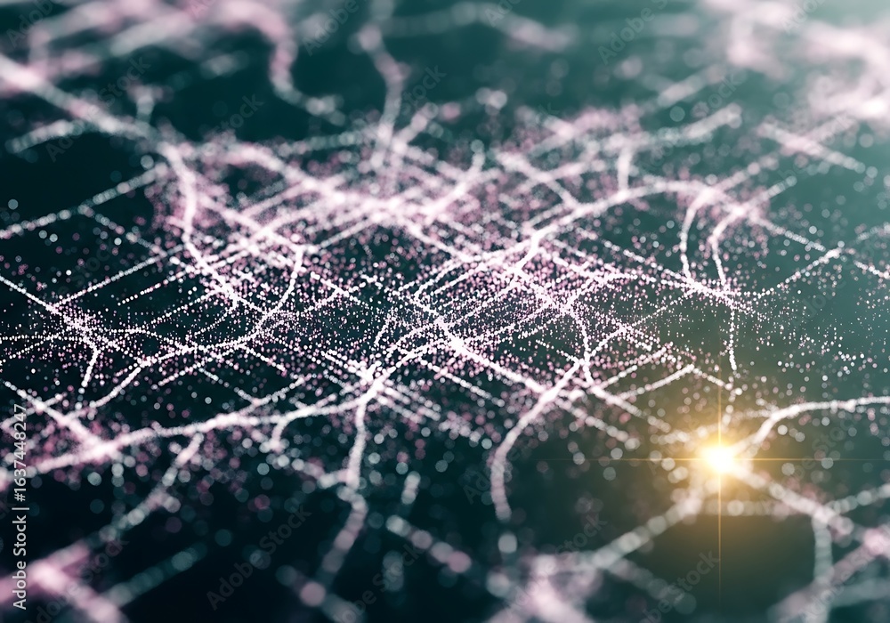 Poster stunning digital network of interconnected data points with glowing light reflecting, modern design