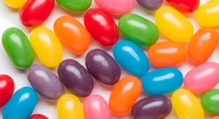 Colorful Jelly Beans Background on White Surface