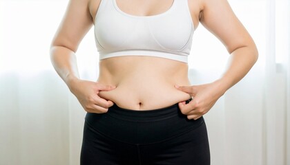 Woman in Sports Bra and Leggings Pinching Excess Belly Fat