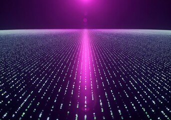 Abstract digital data flow visualization with glowing lights and a vibrant purple background