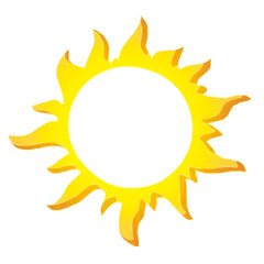 Bright Yellow Sun with Stylized Sunray Design and White Background.