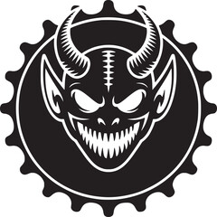 Menacing devil face with horns, teeth, and sinister grin for edgy designs and dark themes