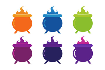 set of cauldron bubbling icon silhouette vector illustration