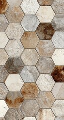 Fototapeta premium Hexagonal stone tiles in beige, brown, and gray