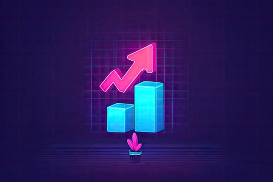 Neon-lit growth chart with plant; stylized graph - Powered by Adobe