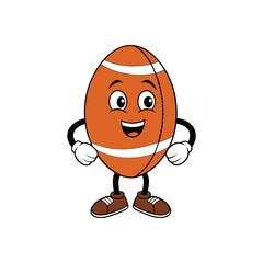 Walking Rugby Ball Sports mascot cartoon character in Vintage Style, rugy ball cartoon