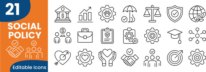 Collection of Social Policy Outline Icons 