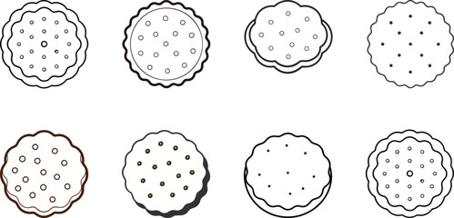 Simple Round Cookies: Line Art Icons, Bakery Graphic Design Elements, Flat Style Illustration