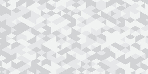 Abstract geometric white and gray background seamless mosaic and low polygon triangle texture wallpaper. Triangle shape retro wall grid pattern geometric ornament tile vector square element.	
