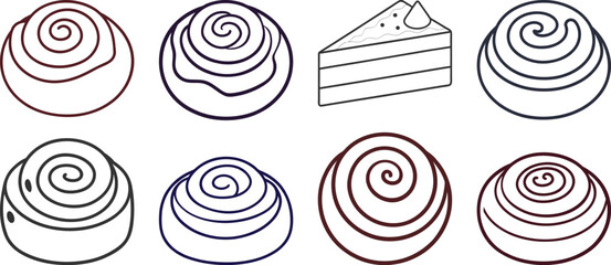 Line Art Pastry Collection: Cinnamon Rolls and Cake Slice, Simple, Sweet, Bakery Menu Design