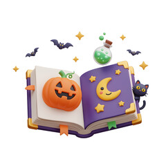 Colorful Halloween Themed Children's Book with Pumpkin Cat Moon Stars and Potion
