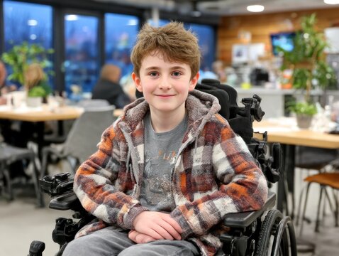 Smiling boy in wheelchair