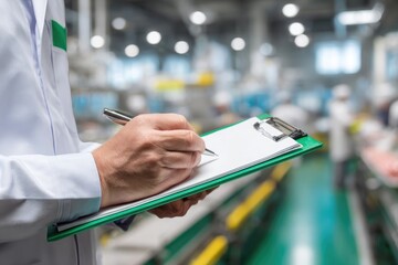Factory worker taking notes