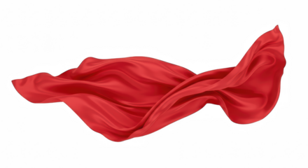 floating red fabric isolated on transparent background, PNG, flowing fabric, draped fabric, waving fabric, fabric motion, fabric splash