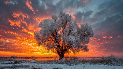 Obraz premium Frozen tree at sunrise