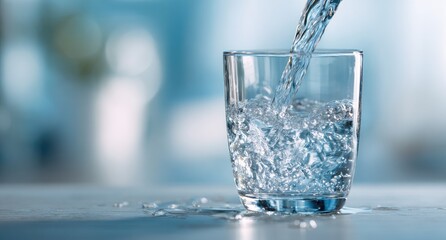 Clear glass drinking glass being filled with water
