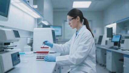 Scientist in a laboratory analyzing samples with precision equipment.