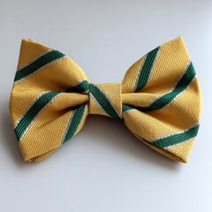 Yellow bow tie with green stripes
