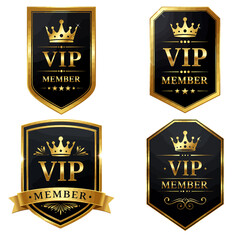 Naklejka premium Golden VIP Member Badges with Crowns, Prestige and Exclusivity