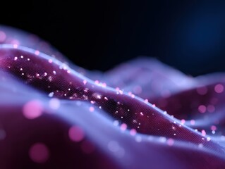 Abstract background of flowing 3D wireframe models and digital particles, representing virtual space. Cyber, intricate. Blue and purple.