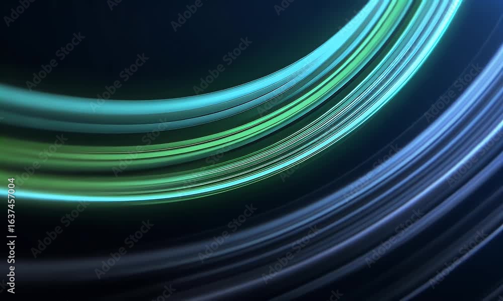 Poster a background of blue and green light streaks in the shape of curved lines, creating an abstract desi