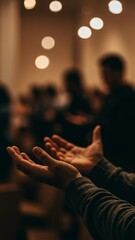 Christian person praying during worship and praise, vertical image