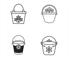 Hand Drawn Bucket Illustrations with Floral Designs a Cute Collection for Spring and Summer Activities with Different Styles