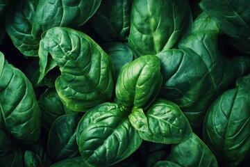 Obraz premium Close-up view of vibrant green spinach leaves