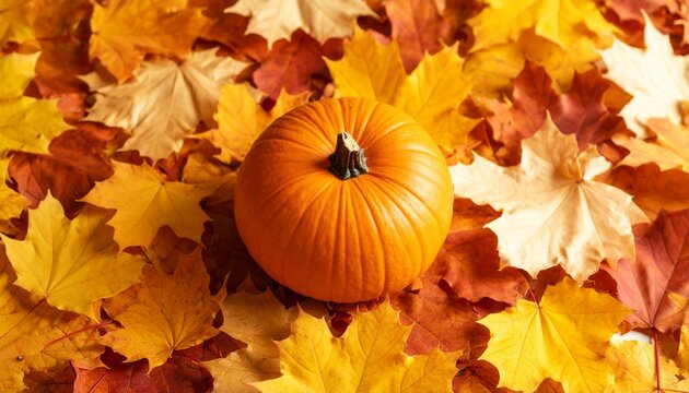 pumpkin and autumn leaves - Powered by Adobe