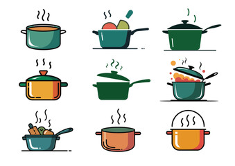 Cooking pot vector illustration, Cooking pot icon Set
