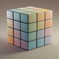 Obraz premium Pastel Cube Puzzle Solved on Neutral Background