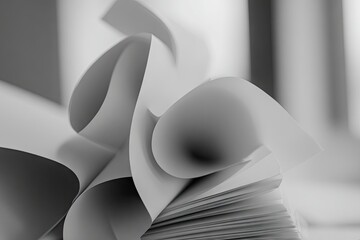 Abstract grayscale image of crumpled and rolled papers