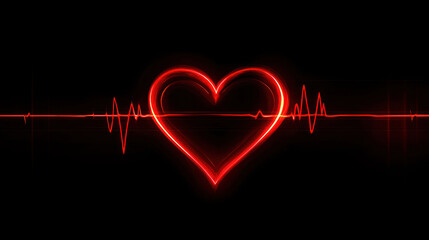 A red and black heart shape with a heartbeat line in the background.