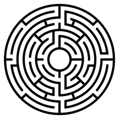 Circular maze puzzle with black and white lines