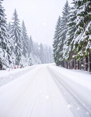 Obraz premium Snowy road through a winter forest
