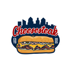 Fastfood Foodtruck Cheesesteak Beef Sandwich Junkfood Restaurant Street Food Logo Template Vector
