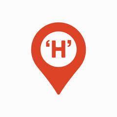 Red location pin with letter h inside