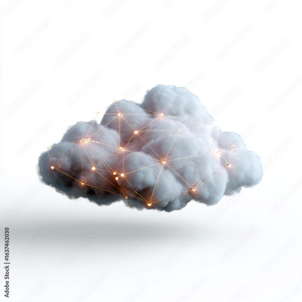 Aufkleber a simplified white cloud with a network of glowing nodes outside, isolated on a pure white backgroun